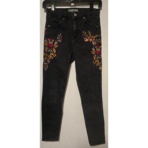 Topshop Jamie Moto Embroidered Floral Skinny Jeans Dark Gray fits size 25